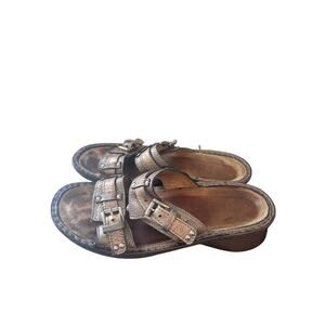 Naot Wedge Sandal Slides 2 Strap Buckles Distressed Metallic US 7 Slip On R